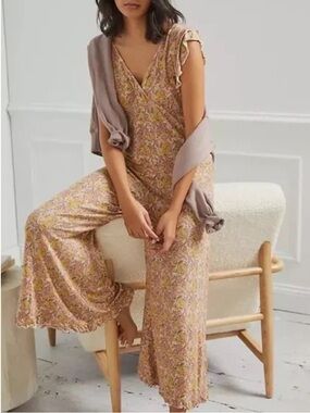 ANTHROPOLOGIE Matilda Paisley Ruffle Lettuce edge Wide Leg Romper Jumpsuit XS